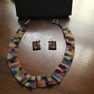 Artful Home, Multi color mesh necklace w/ matching earrings